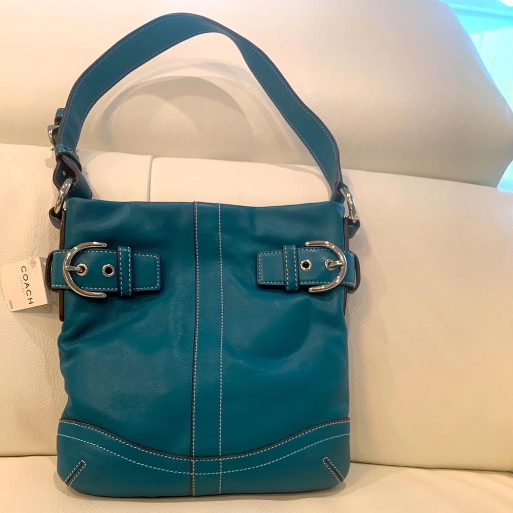 COACH teal LEATHER Soho Slim Duffle Bag #1453 NWT
